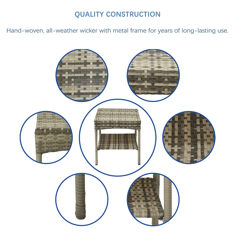 Jeco Clark Wicker Patio End Table in Gray