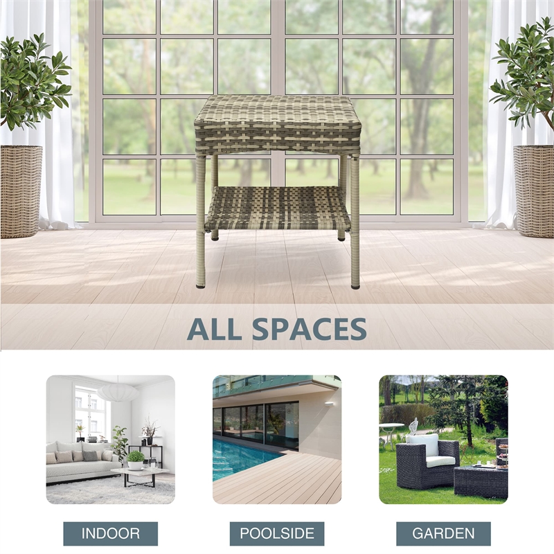 Jeco Clark Wicker Patio End Table in Gray