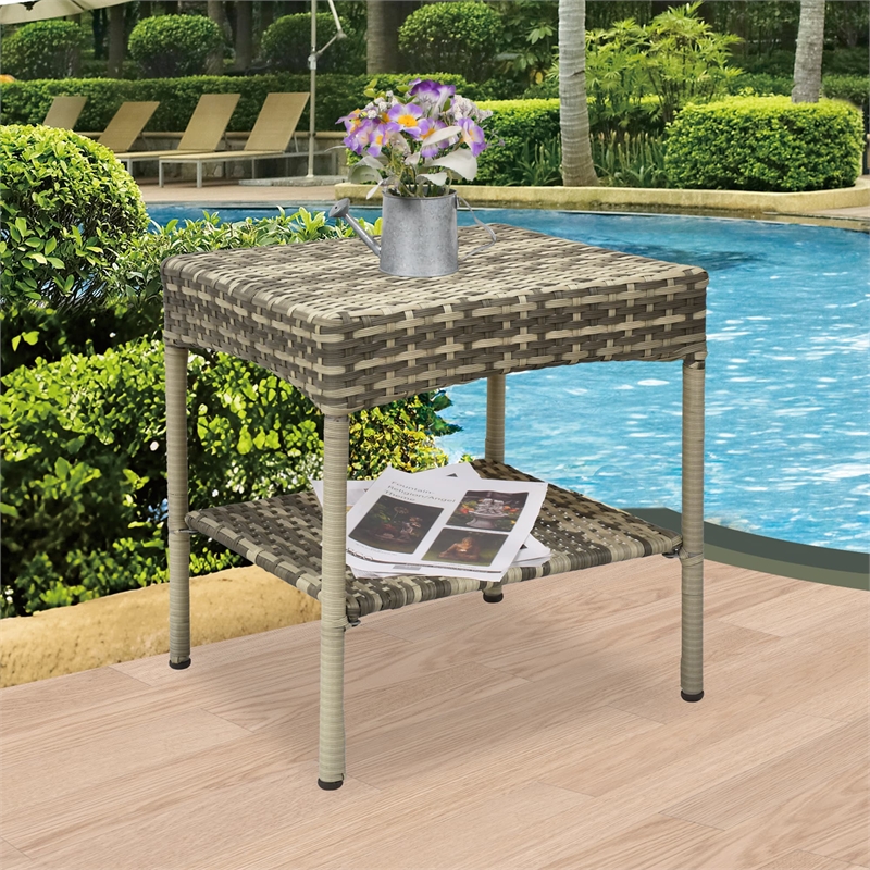 Jeco Clark Wicker Patio End Table in Gray