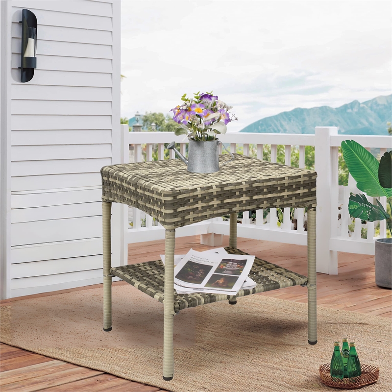 Jeco Clark Wicker Patio End Table in Gray