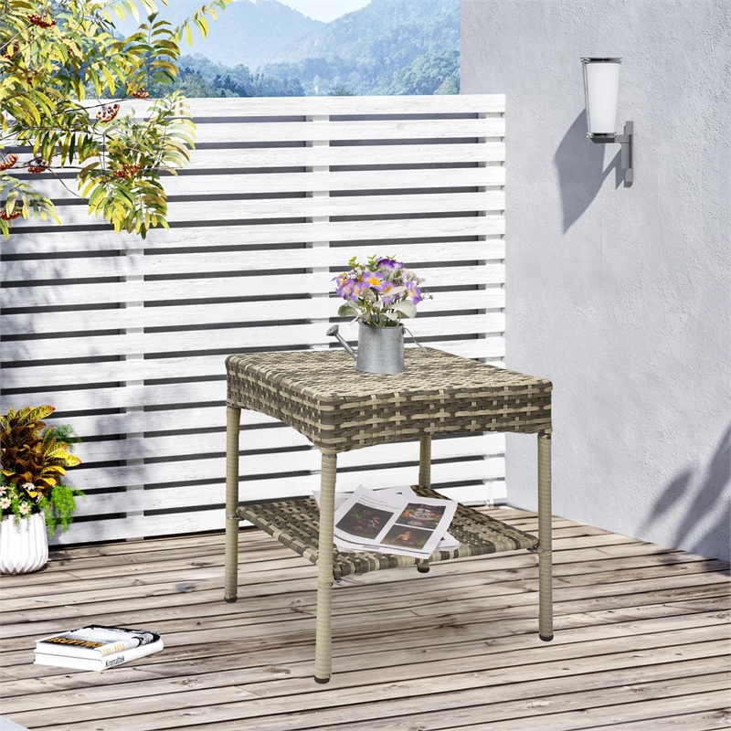 Jeco Clark Wicker Patio End Table in Gray