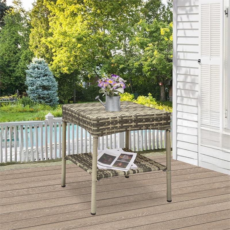 Jeco Clark Wicker Patio End Table in Gray