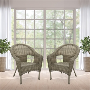 Jeco Clark Resin Wicker Patio Chair in Gray (Set of 2)