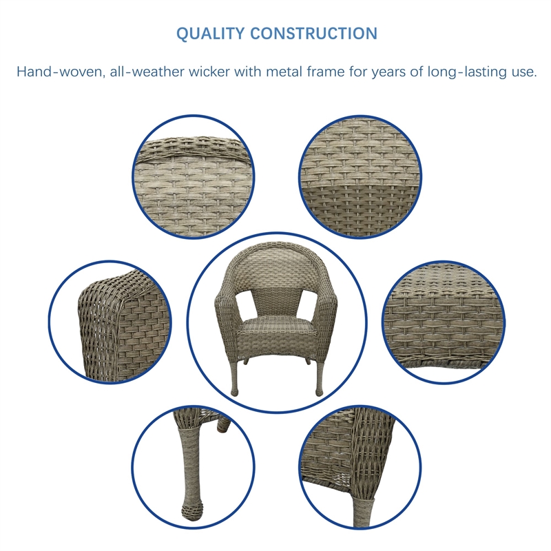 Jeco Clark Resin Wicker Patio Chair in Gray (Set of 2)