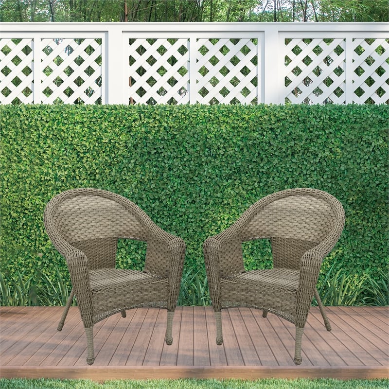 Jeco Clark Resin Wicker Patio Chair in Gray (Set of 2)