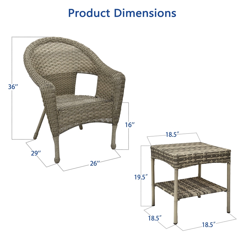 Jeco Clark 3 Piece Wicker Patio Conversation Set in Gray