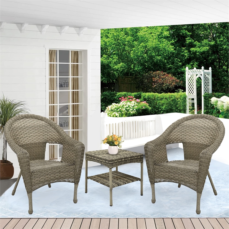 Jeco Clark 3 Piece Wicker Patio Conversation Set in Gray