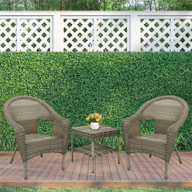 Jeco Clark 3 Piece Wicker Patio Conversation Set in Gray