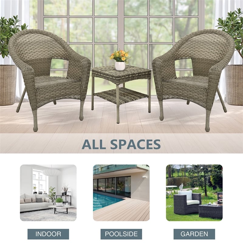 Jeco Clark 3 Piece Wicker Patio Conversation Set in Gray