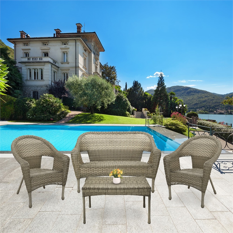 Jeco Clark 4 Piece Resin Wicker Patio Sofa Set in Gray