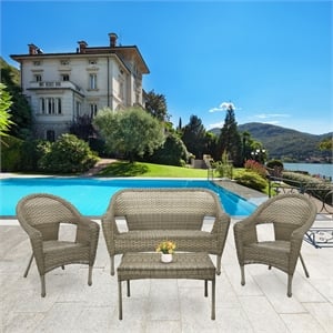 Jeco Clark 4 Piece Resin Wicker Patio Sofa Set in Gray