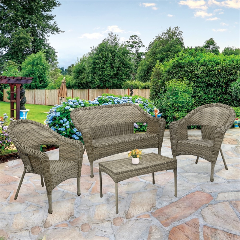 Jeco Clark 4 Piece Resin Wicker Patio Sofa Set in Gray