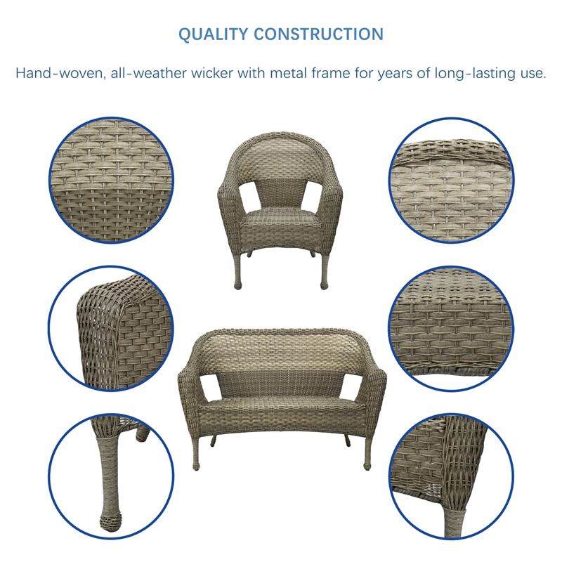 Jeco Clark 4 Piece Resin Wicker Patio Sofa Set in Gray