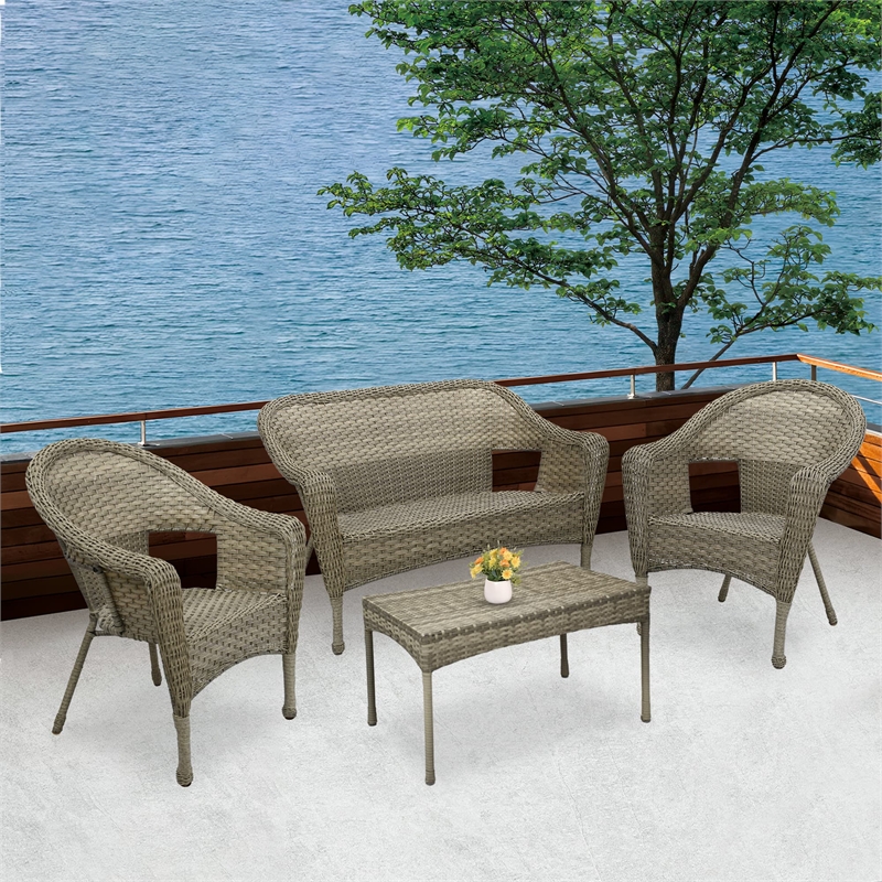 Jeco Clark 4 Piece Resin Wicker Patio Sofa Set in Gray