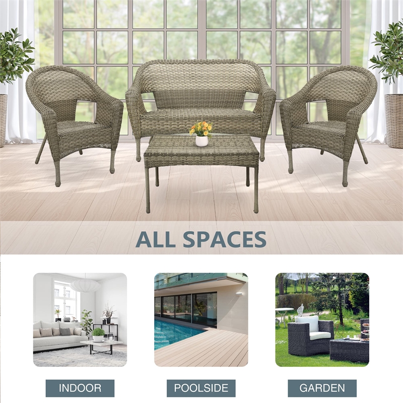 Jeco Clark 4 Piece Resin Wicker Patio Sofa Set in Gray