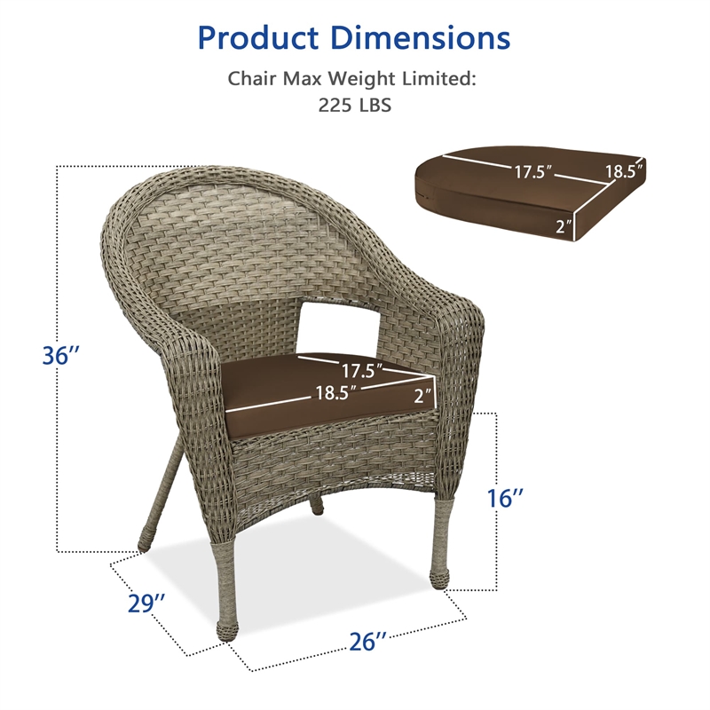 Jeco Clark Wicker Patio Chair in Gray and Brown (Set of 2)