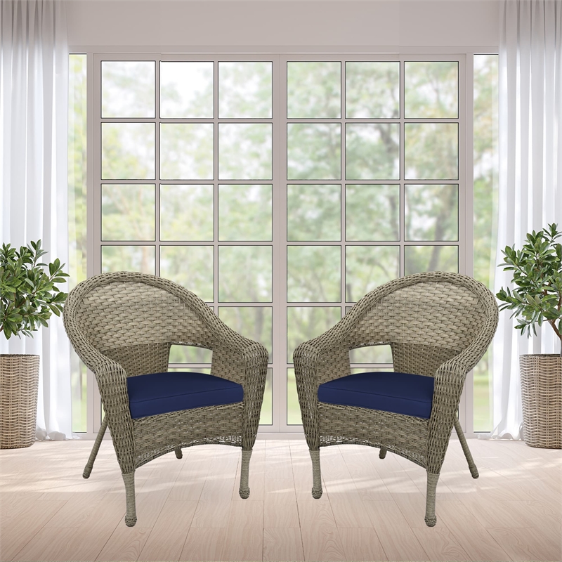 Jeco Clark Wicker Patio Chair in Gray and Midnight Blue (Set of 2)