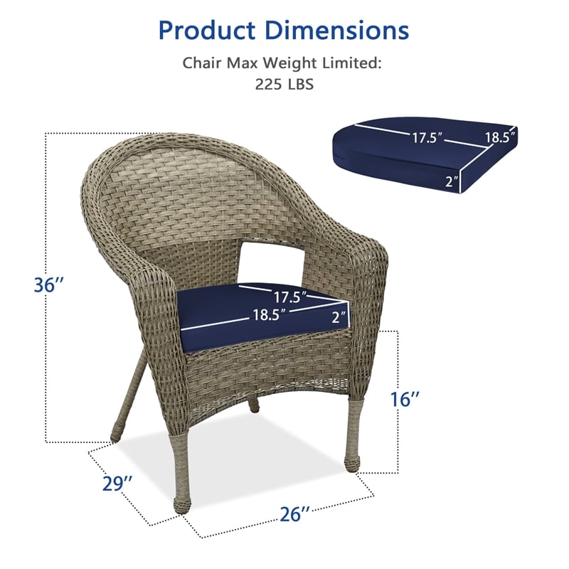 Jeco Clark Wicker Patio Chair in Gray and Midnight Blue (Set of 2)
