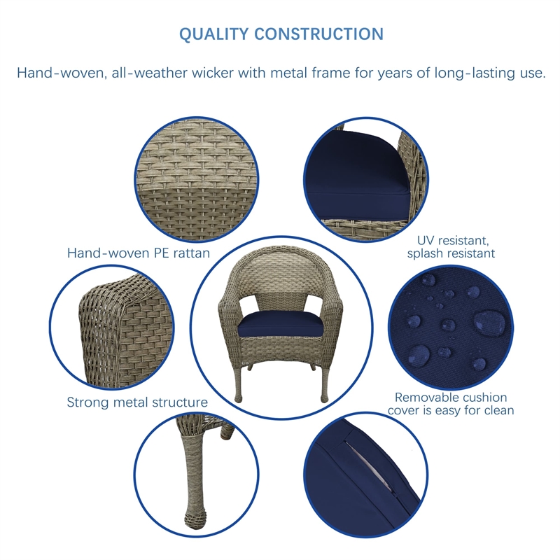 Jeco Clark Wicker Patio Chair in Gray and Midnight Blue (Set of 2)