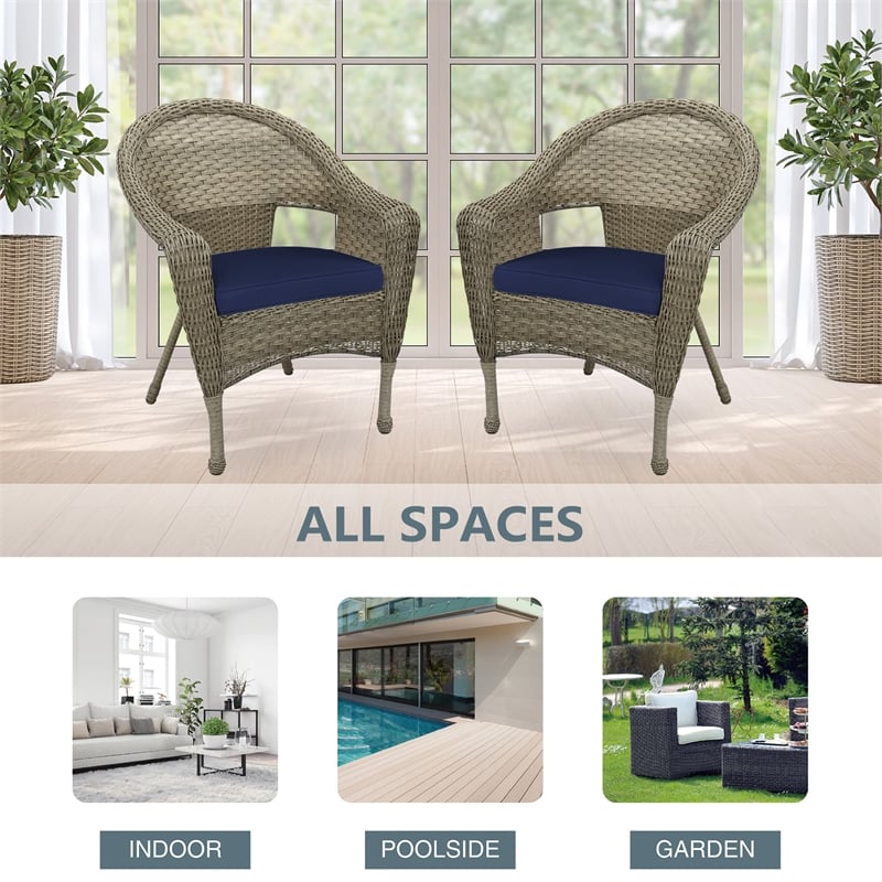 Jeco Clark Wicker Patio Chair in Gray and Midnight Blue (Set of 2)