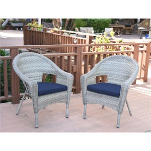 Jeco Clark Wicker Patio Chair in Gray and Midnight Blue (Set of 2)
