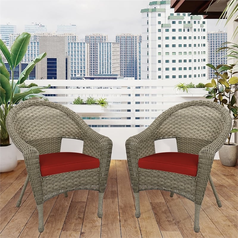 Jeco Clark Wicker Patio Chair in Gray and Brick Red (Set of 2)