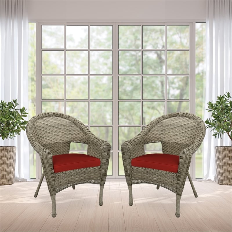 Jeco Clark Wicker Patio Chair in Gray and Brick Red (Set of 2)