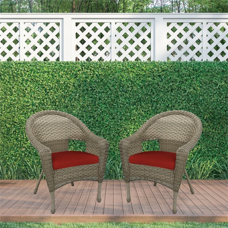 Jeco Clark Wicker Patio Chair in Gray and Brick Red (Set of 2)