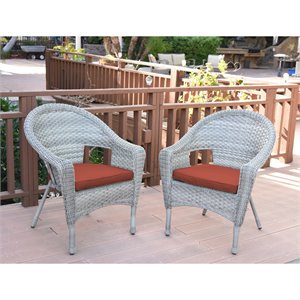 Jeco Clark Wicker Patio Chair in Gray and Brick Red (Set of 2)