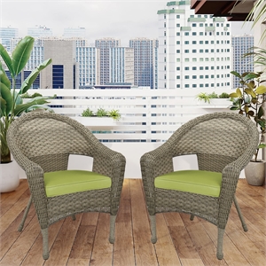 Jeco Clark Wicker Patio Chair in Gray and Sage Green (Set of 2)