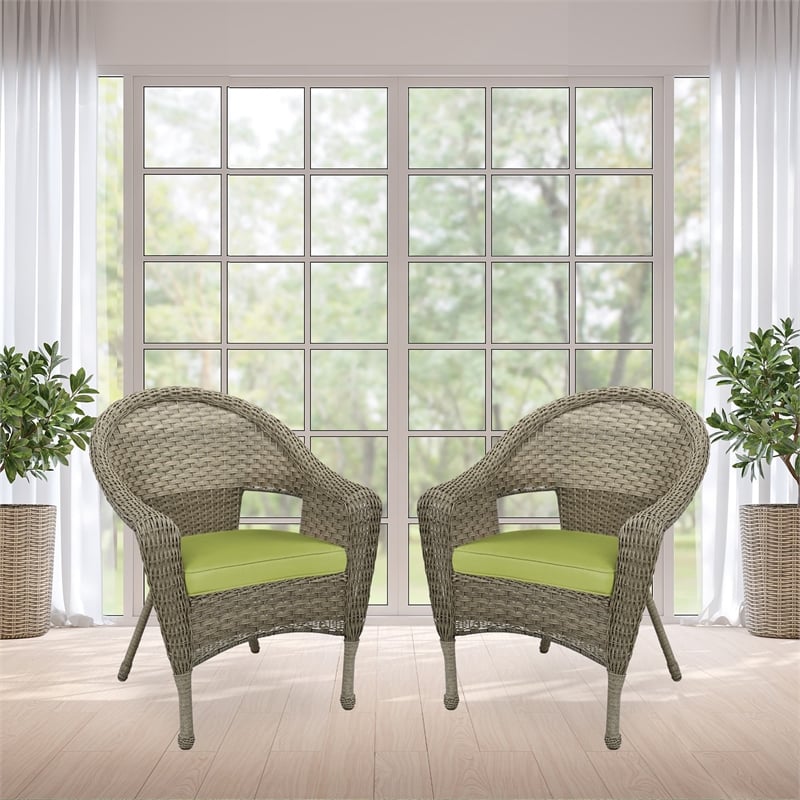 Jeco Clark Wicker Patio Chair in Gray and Sage Green (Set of 2)