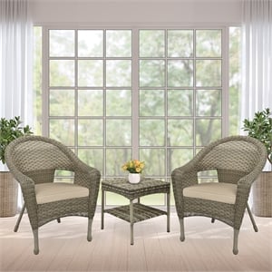 Jeco Clark 3 Piece Wicker Patio Conversation Set in Gray and Tan