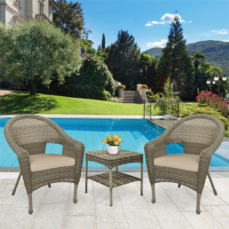 Jeco Clark 3 Piece Wicker Patio Conversation Set in Gray and Tan