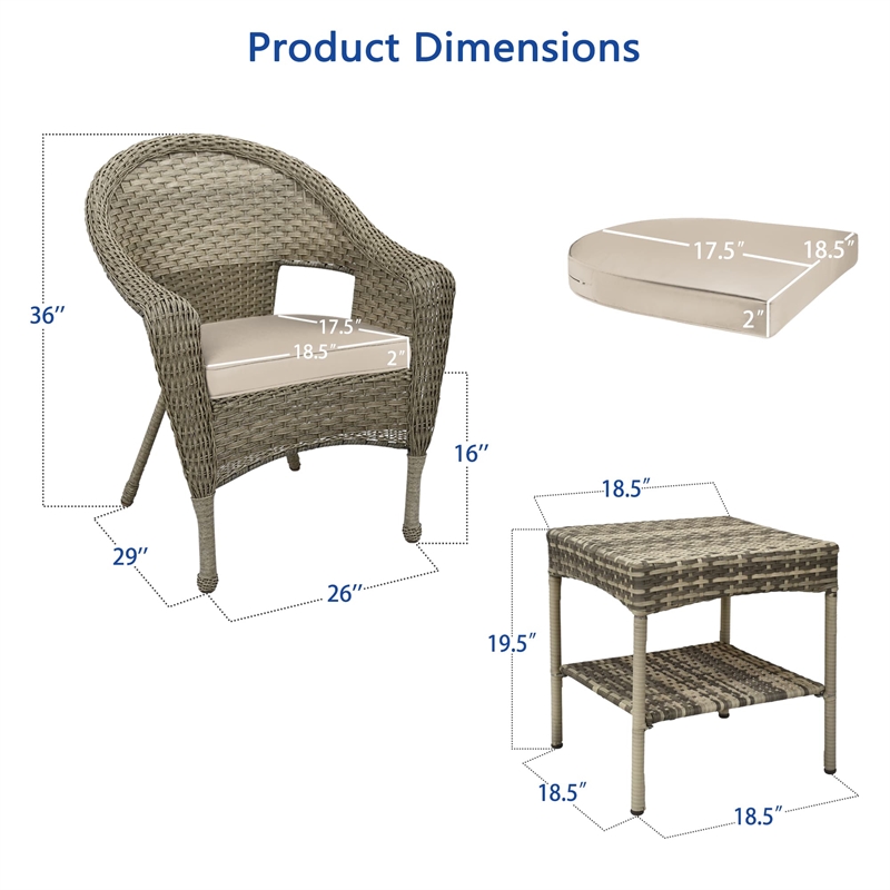 Jeco Clark 3 Piece Wicker Patio Conversation Set in Gray and Tan