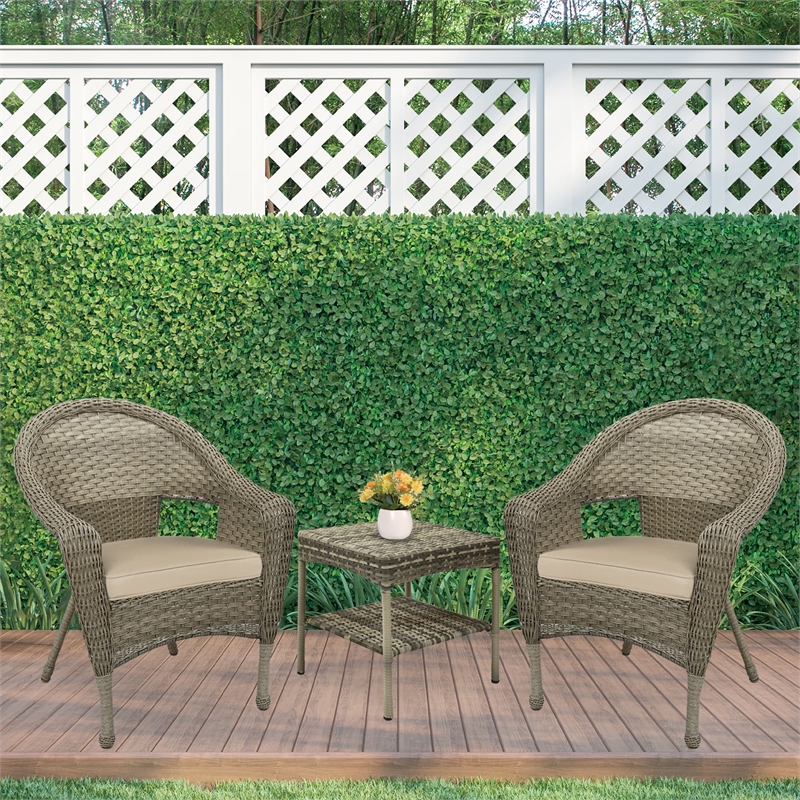 Jeco Clark 3 Piece Wicker Patio Conversation Set in Gray and Tan