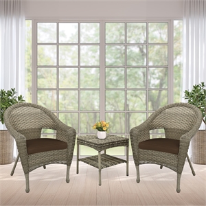 jeco clark 3 piece wicker patio conversation set in gray