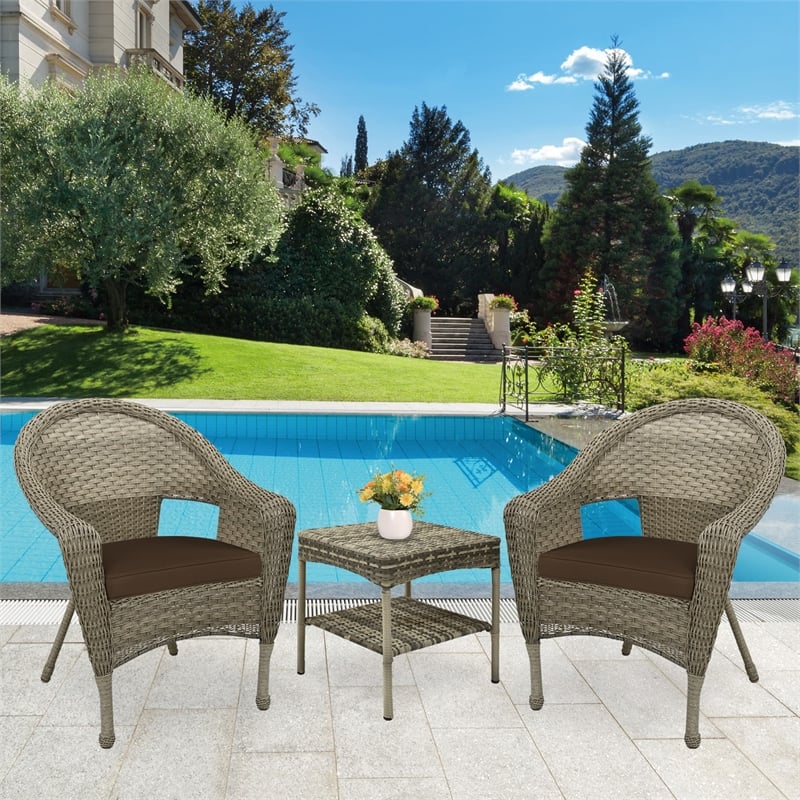 Jeco Clark 3 Piece Wicker Patio Conversation Set in Gray and Brown