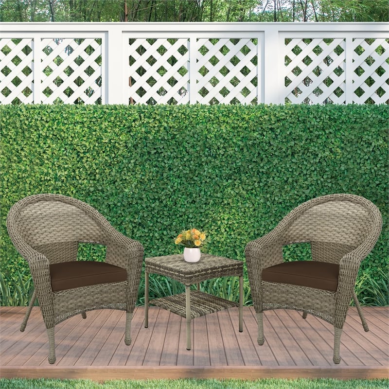 Jeco Clark 3 Piece Wicker Patio Conversation Set in Gray and Brown