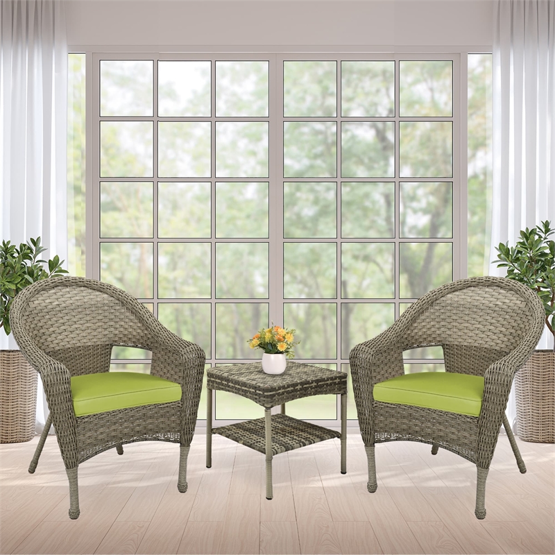 Jeco Clark 3 Piece Wicker Patio Conversation Set in Gray and Green
