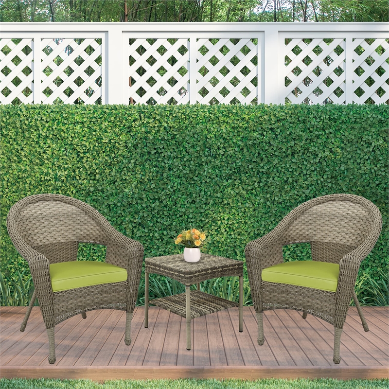 Jeco Clark 3 Piece Wicker Patio Conversation Set in Gray and Green