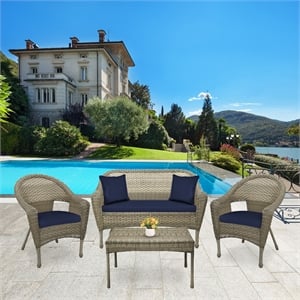 Jeco Clark 4 Piece Wicker Patio Sofa Set in Gray and Blue