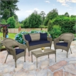 Jeco Clark 4 Piece Wicker Patio Sofa Set in Gray and Blue