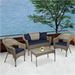 Jeco Clark 4 Piece Wicker Patio Sofa Set in Gray and Blue