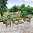 Jeco Clark 4 Piece Wicker Patio Sofa Set in Gray and Green
