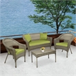 Jeco Clark 4 Piece Wicker Patio Sofa Set in Gray and Green