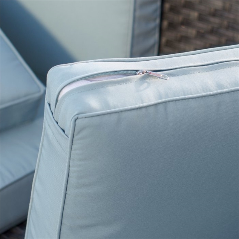 Jeco Nefeli 4 PC Resin Wicker Conversation Set in Dark Brown/Light Blue Cushion