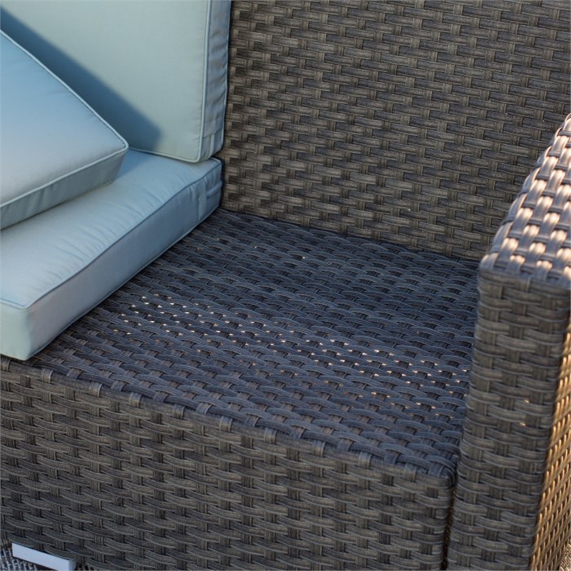 Jeco Nefeli 4 PC Resin Wicker Conversation Set in Dark Brown/Light Blue Cushion