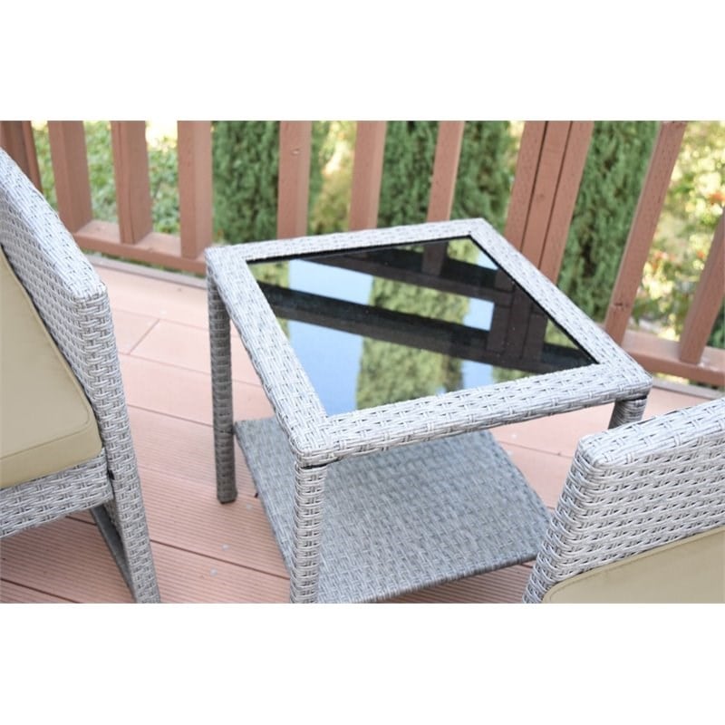 Jeco Mirabelle 3 Piece Resin Wicker Patio Bistro Set in Gray with Tan Cushion