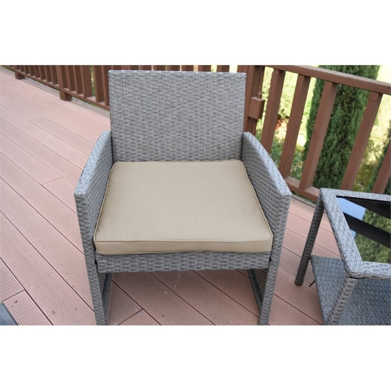 Jeco Mirabelle 3 Piece Resin Wicker Patio Bistro Set in Gray with Tan Cushion
