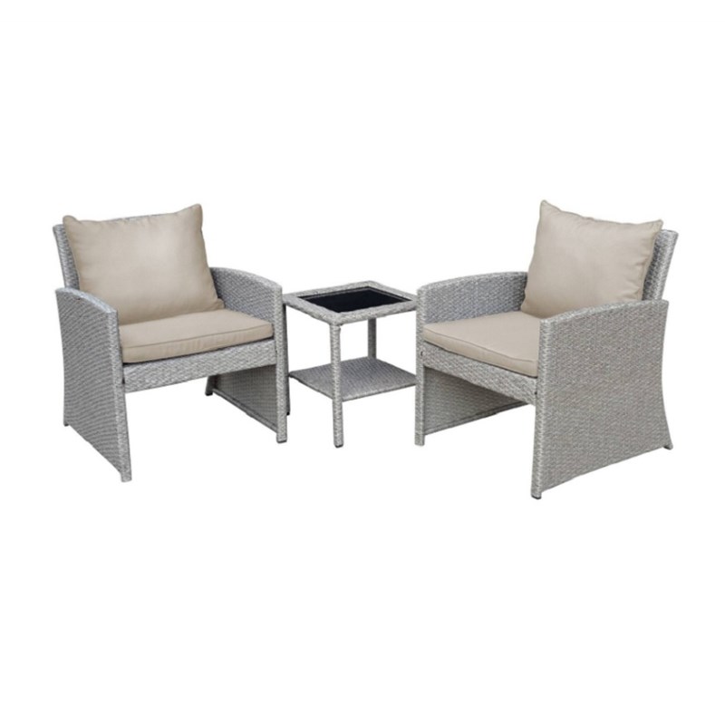 Jeco Mirabelle 3 Piece Resin Wicker Patio Bistro Set in Gray with Tan Cushion
